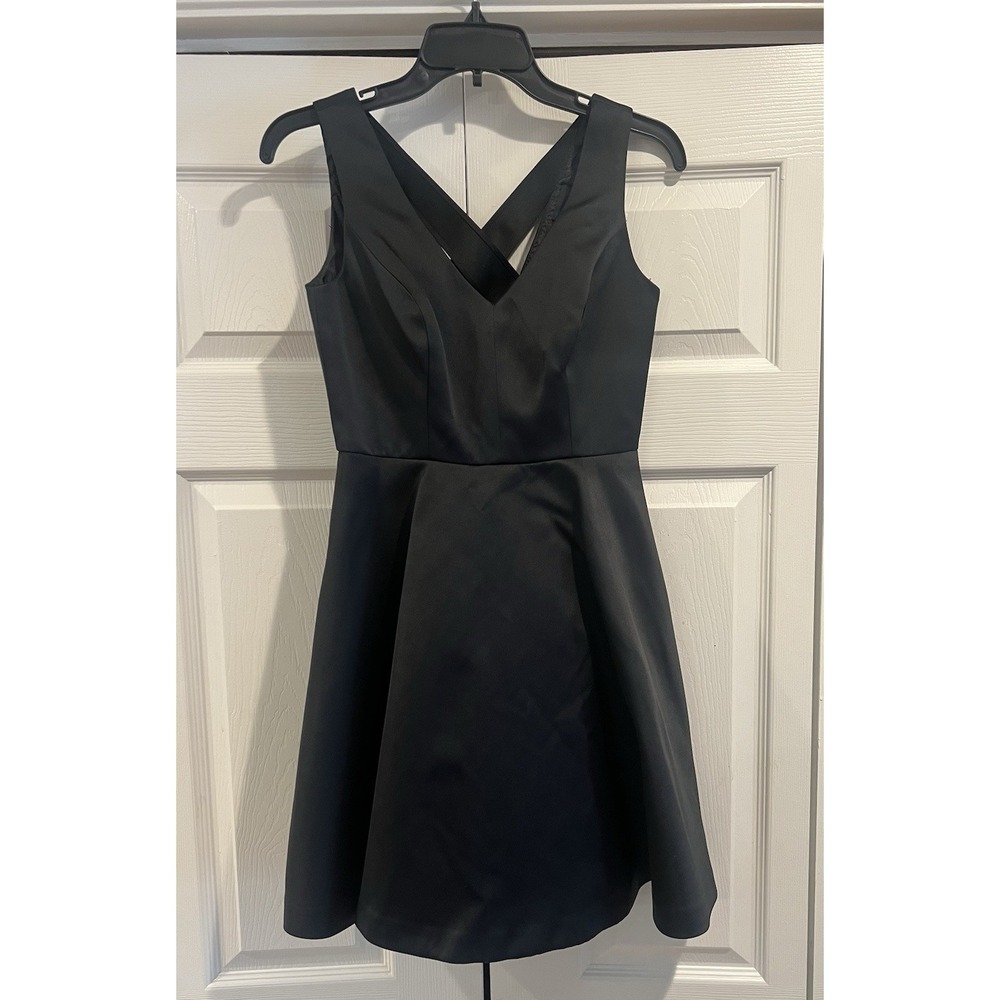 EUC Shoshanna Midnight Size 0 Satin V-Neck Cutout Skater Tank Dress EXPENSIVE